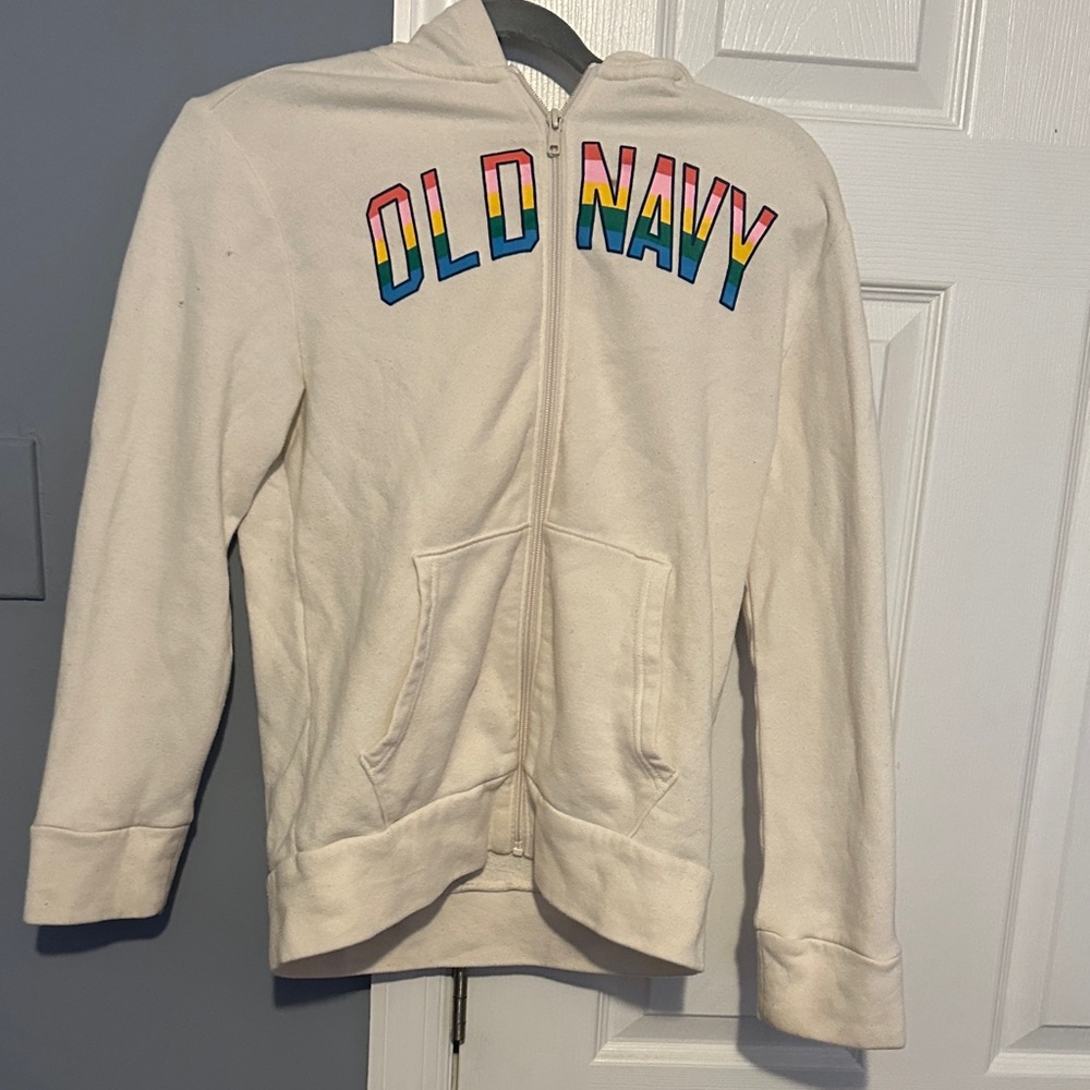 Old Navy Kids Cream Hoodie with Rainbow Letters size 14-16